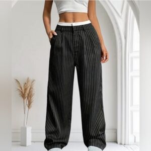 Women's High-Waisted Wide-Leg Striped Vest Pants